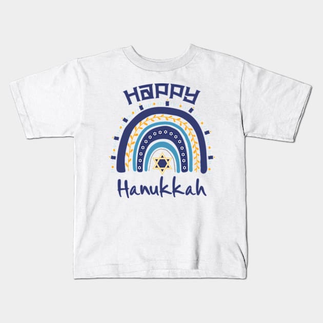 Jewish Hanukkah Menorah Rainbow Happy Hanukkah Kids T-Shirt by larfly